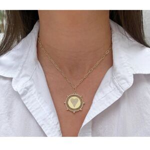 NWT Jennifer Miller Yellow Gold Plated Pave Heart Medallion Necklace